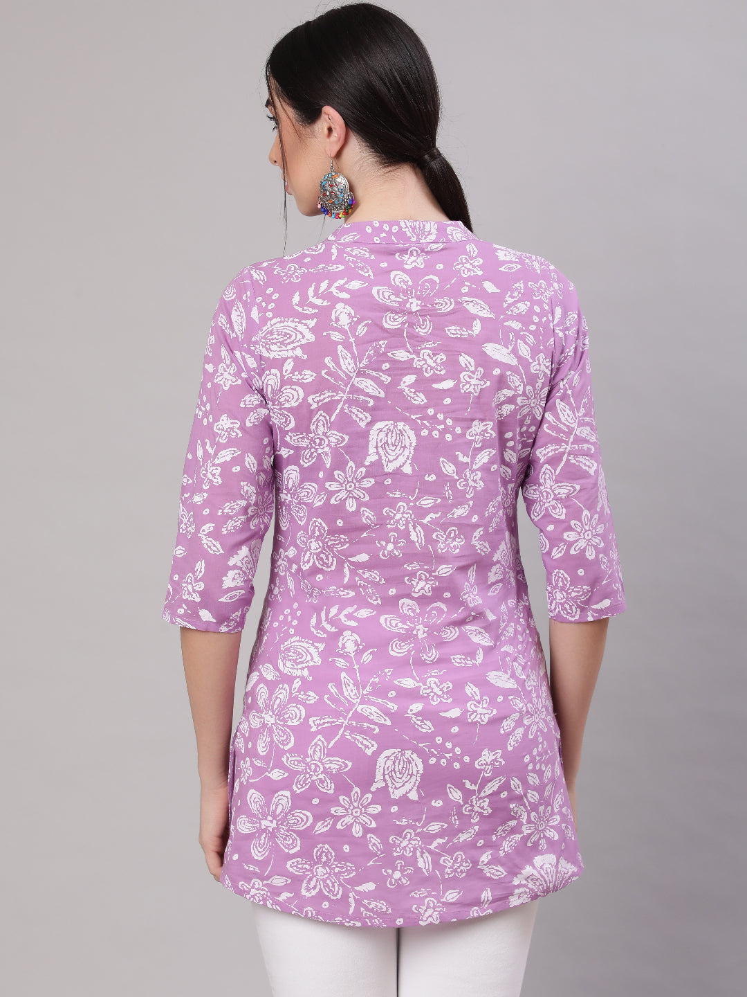 Women Purple Straight Tunic With Three Quarter Sleeves | LASVINI - Redefining Indian Fashion with Elegance