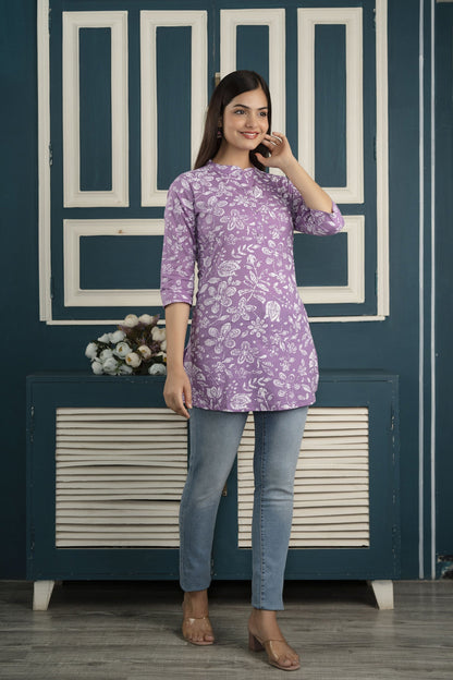 Women Purple Straight Tunic With Three Quarter Sleeves | LASVINI - Redefining Indian Fashion with Elegance