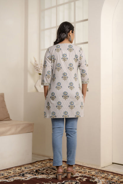 Women Grey Ethnic Printed Straight Tunic | LASVINI - Redefining Indian Fashion with Elegance