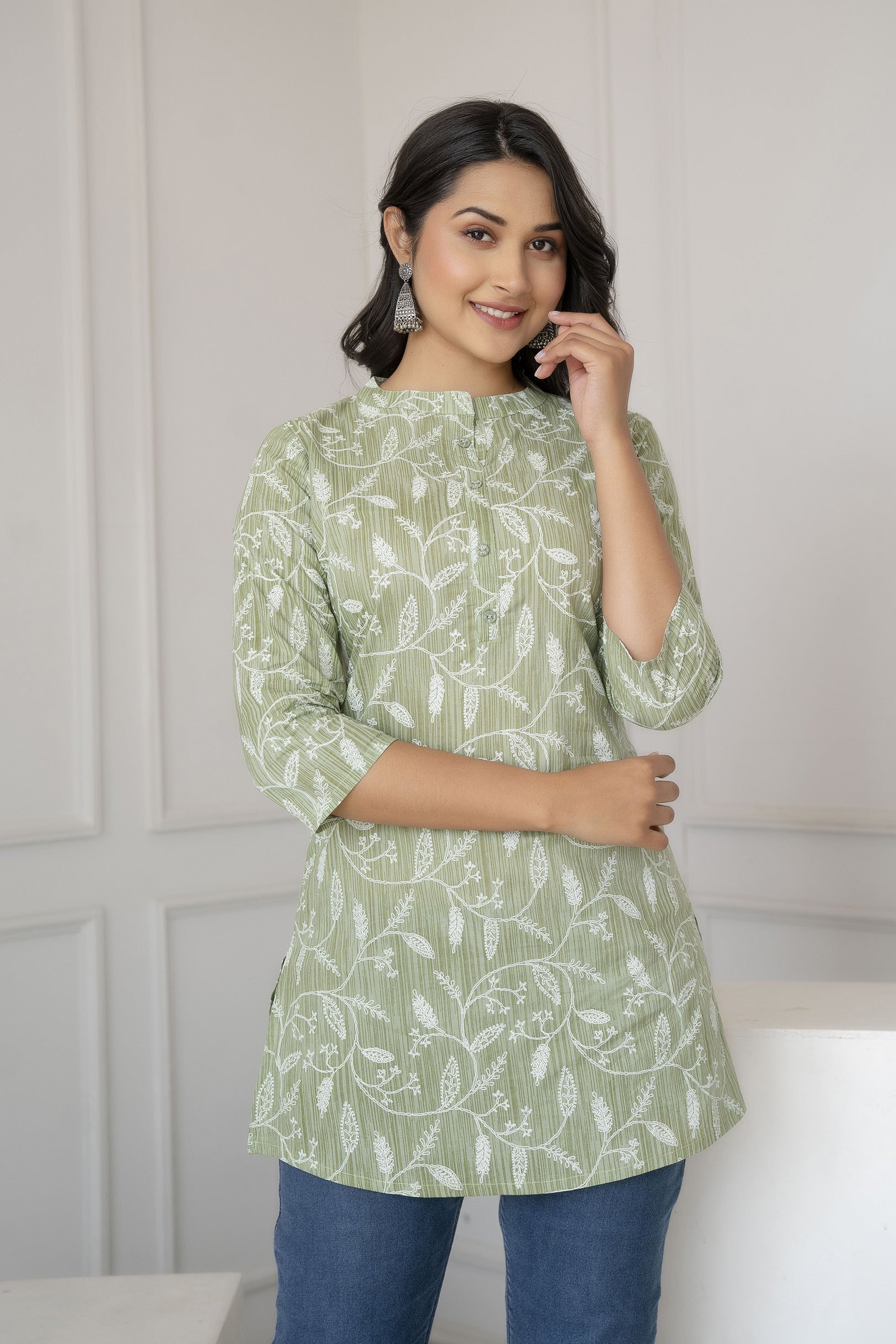 Women Green Ethnic Printed Straight Tunic | LASVINI - Redefining Indian Fashion with Elegance