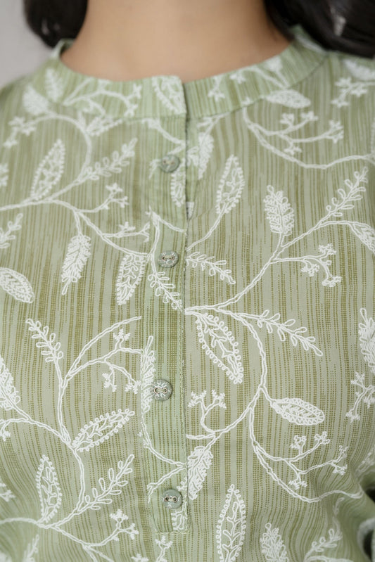 Women Green Ethnic Printed Straight Tunic | LASVINI - Redefining Indian Fashion with Elegance