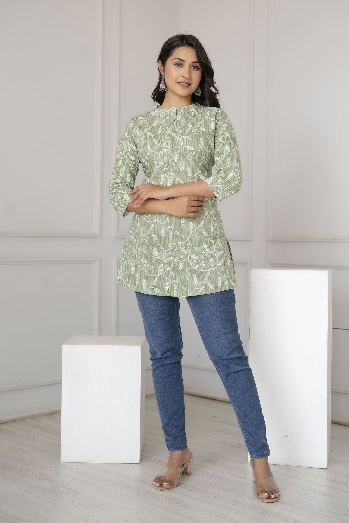 Women Green Ethnic Printed Straight Tunic | LASVINI - Redefining Indian Fashion with Elegance