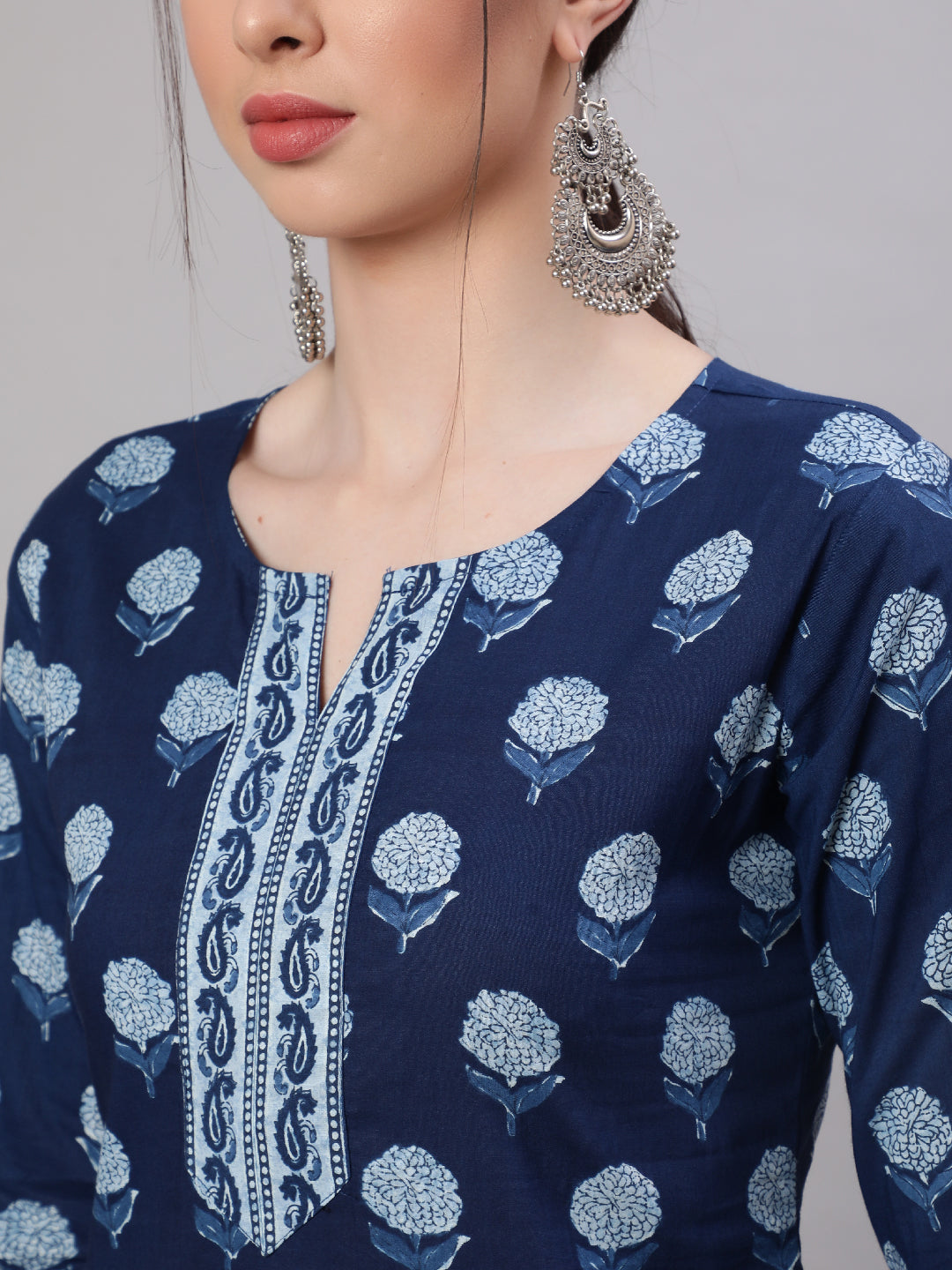 Women Blue Straight Tunic With Three Quarter Sleeves | LASVINI - Redefining Indian Fashion with Elegance
