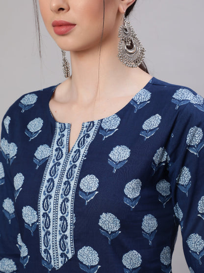 Women Blue Straight Tunic With Three Quarter Sleeves | LASVINI - Redefining Indian Fashion with Elegance