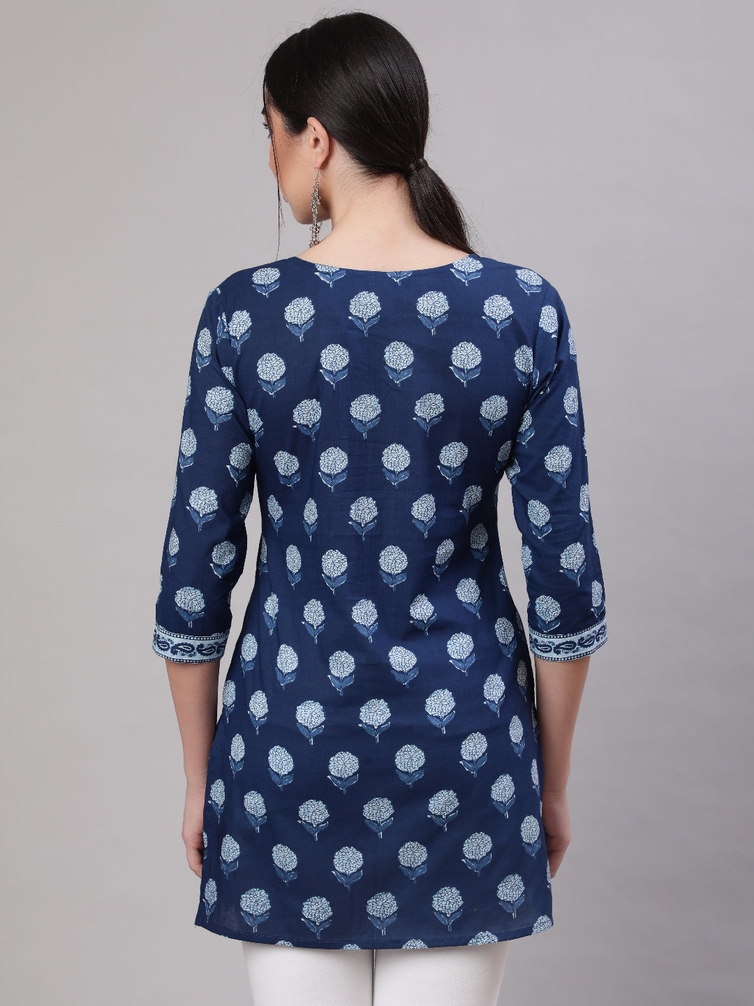 Women Blue Straight Tunic With Three Quarter Sleeves | LASVINI - Redefining Indian Fashion with Elegance