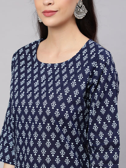 Women Navy Blue Printed Straight Kurta With Trouser | LASVINI - Redefining Indian Fashion with Elegance