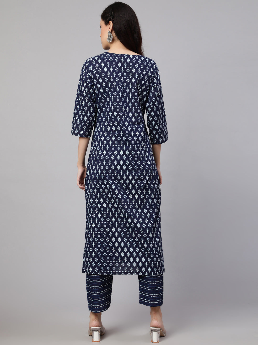 Women Navy Blue Printed Straight Kurta With Trouser | LASVINI - Redefining Indian Fashion with Elegance