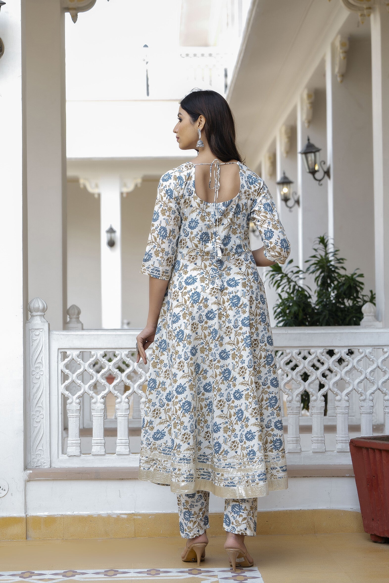 Women Off-White Floral Printed Flared Kurta With Trouser And Dupatta | LASVINI - Redefining Indian Fashion with Elegance