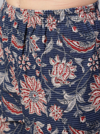 Women Blue Floral Printed Anarkali Kurta With Trouser And Dupatta | LASVINI - Redefining Indian Fashion with Elegance