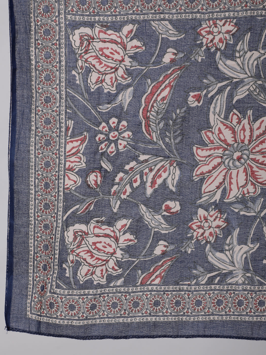 Women Blue Floral Printed Anarkali Kurta With Trouser And Dupatta | LASVINI - Redefining Indian Fashion with Elegance