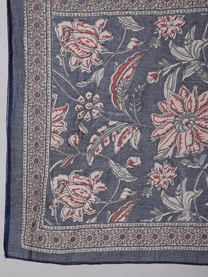 Women Blue Floral Printed Anarkali Kurta With Trouser And Dupatta | LASVINI - Redefining Indian Fashion with Elegance