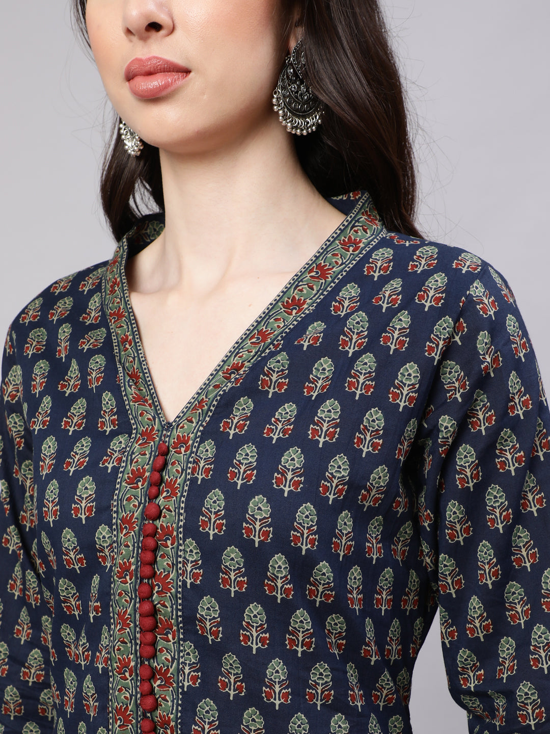 Women Blue Ethnic Printed Straight Kurta With Three Quarter Sleeves | LASVINI - Redefining Indian Fashion with Elegance