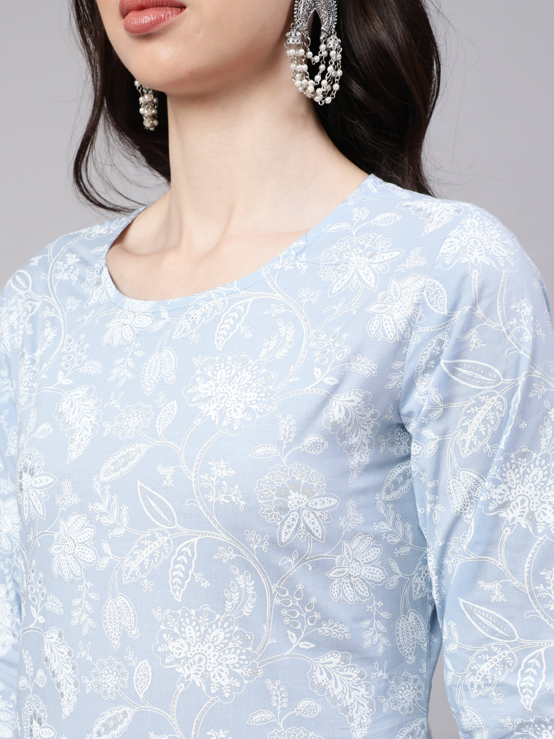 Women Blue Ethnic Printed Straight Kurta With Trouser And Dupatta | LASVINI - Redefining Indian Fashion with Elegance