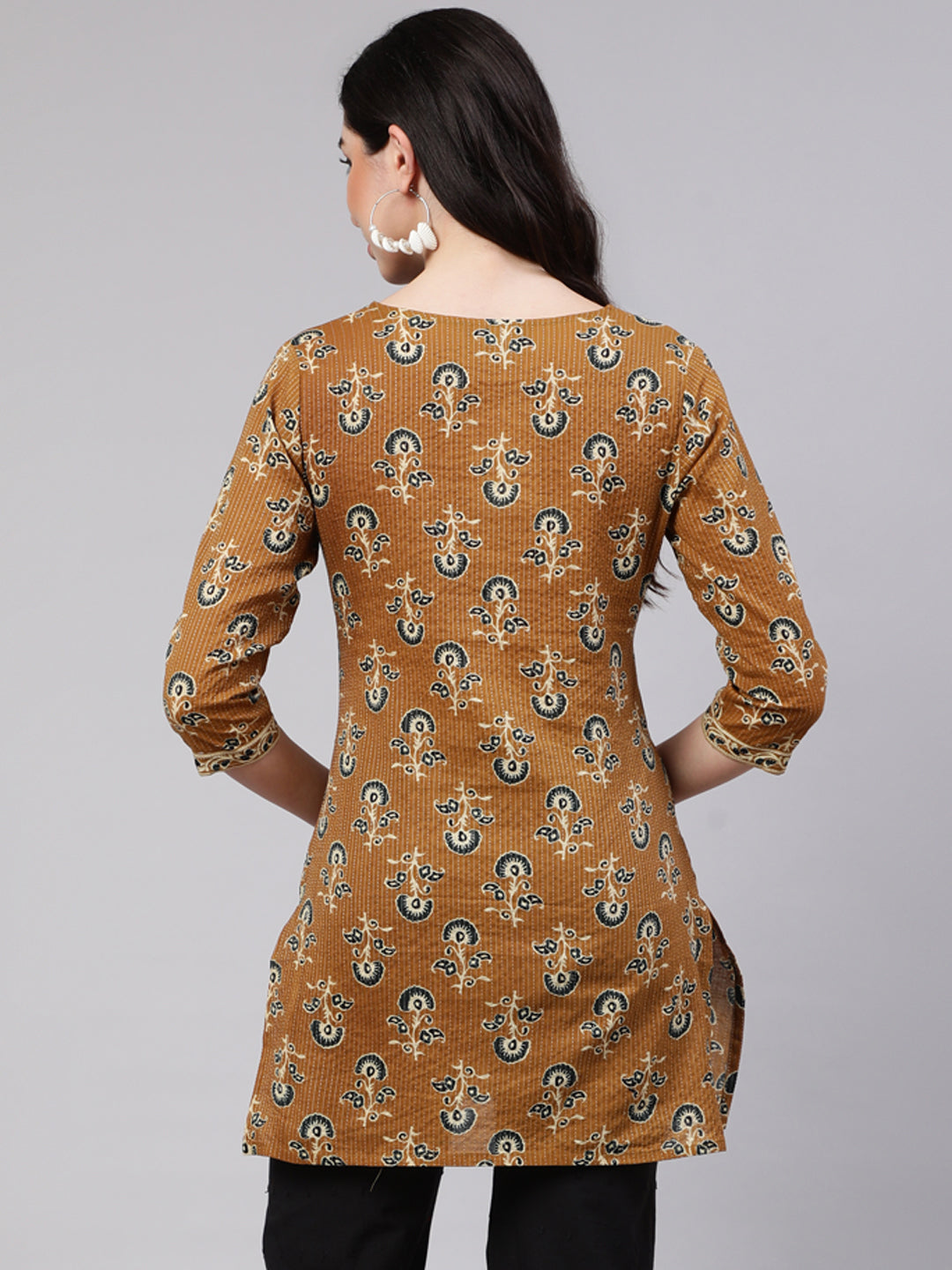 Women Mustard Straight Tunic With Three Quarter Sleeves | LASVINI - Redefining Indian Fashion with Elegance