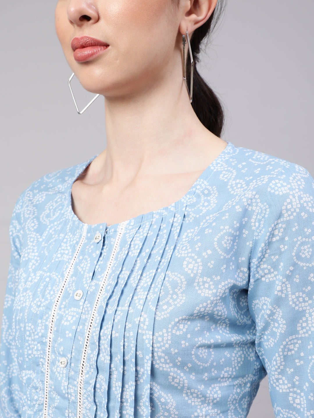 Women Blue Straight Tunic With Three Quarter Sleeves | LASVINI - Redefining Indian Fashion with Elegance