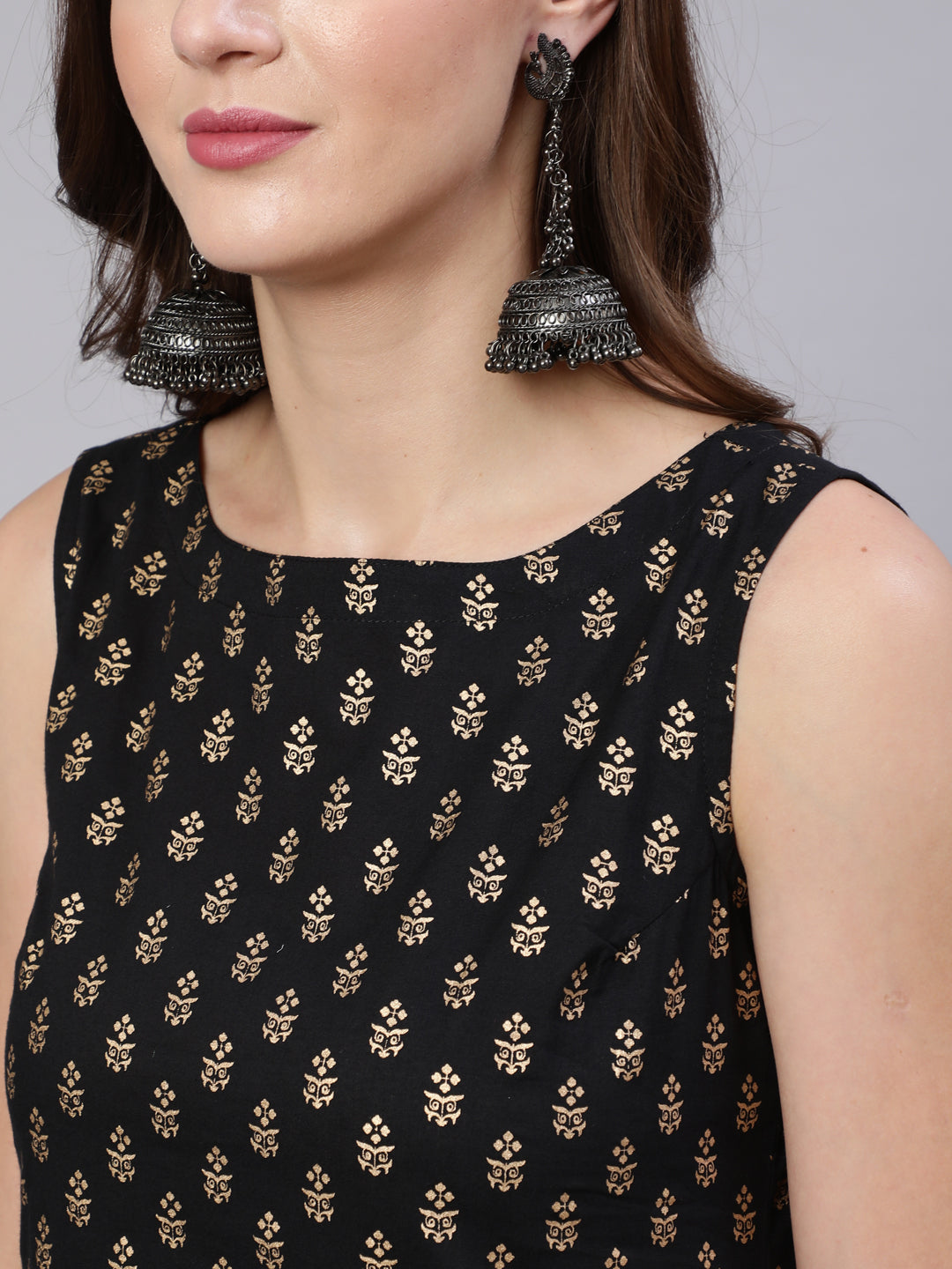 Women Black Printed Straight Kurta With Trouser And Dupatta | LASVINI - Redefining Indian Fashion with Elegance