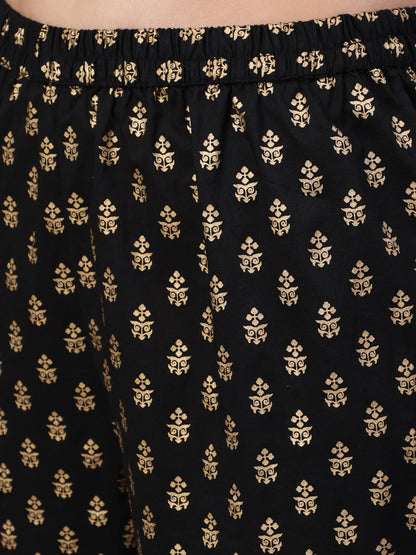 Women Black Printed Straight Kurta With Trouser And Dupatta | LASVINI - Redefining Indian Fashion with Elegance