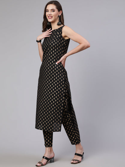 Women Black Printed Straight Kurta With Trouser And Dupatta | LASVINI - Redefining Indian Fashion with Elegance