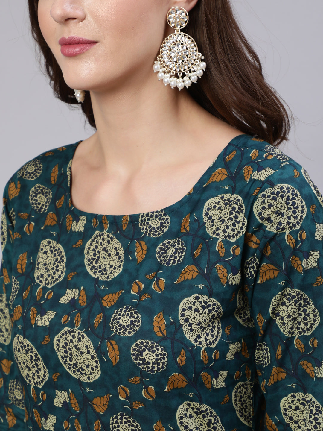 Women Green Floral Printed Anarkali Kurta With Trouser And Dupatta | LASVINI - Redefining Indian Fashion with Elegance