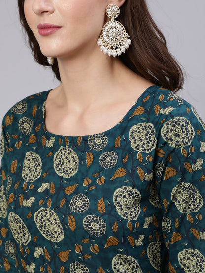 Women Green Floral Printed Anarkali Kurta With Trouser And Dupatta | LASVINI - Redefining Indian Fashion with Elegance