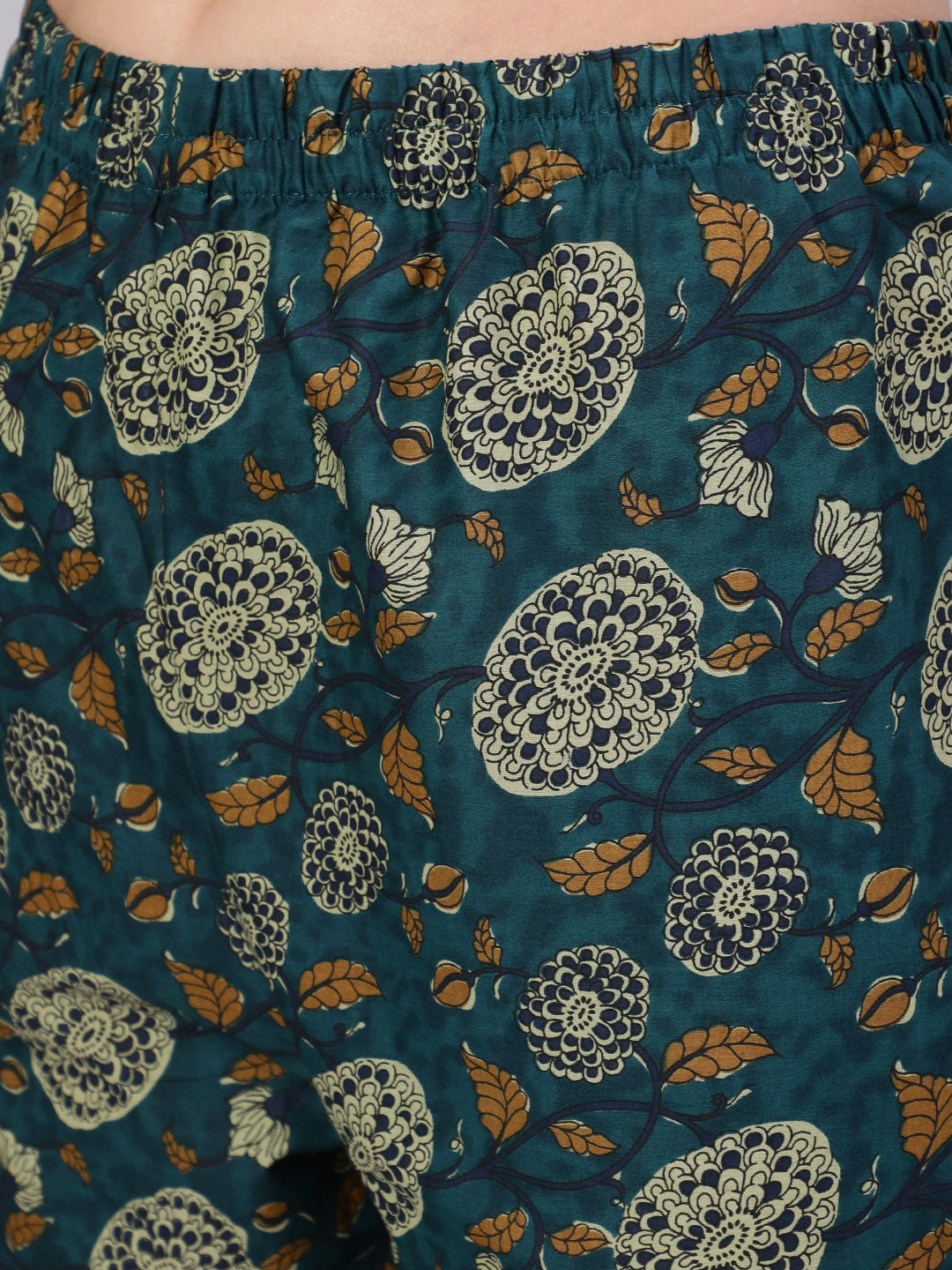 Women Green Floral Printed Anarkali Kurta With Trouser And Dupatta | LASVINI - Redefining Indian Fashion with Elegance