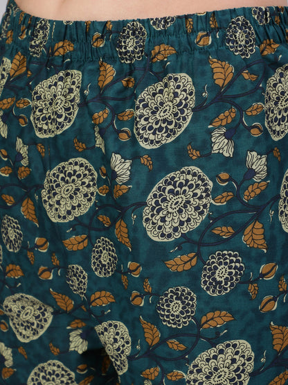 Women Green Floral Printed Anarkali Kurta With Trouser And Dupatta | LASVINI - Redefining Indian Fashion with Elegance