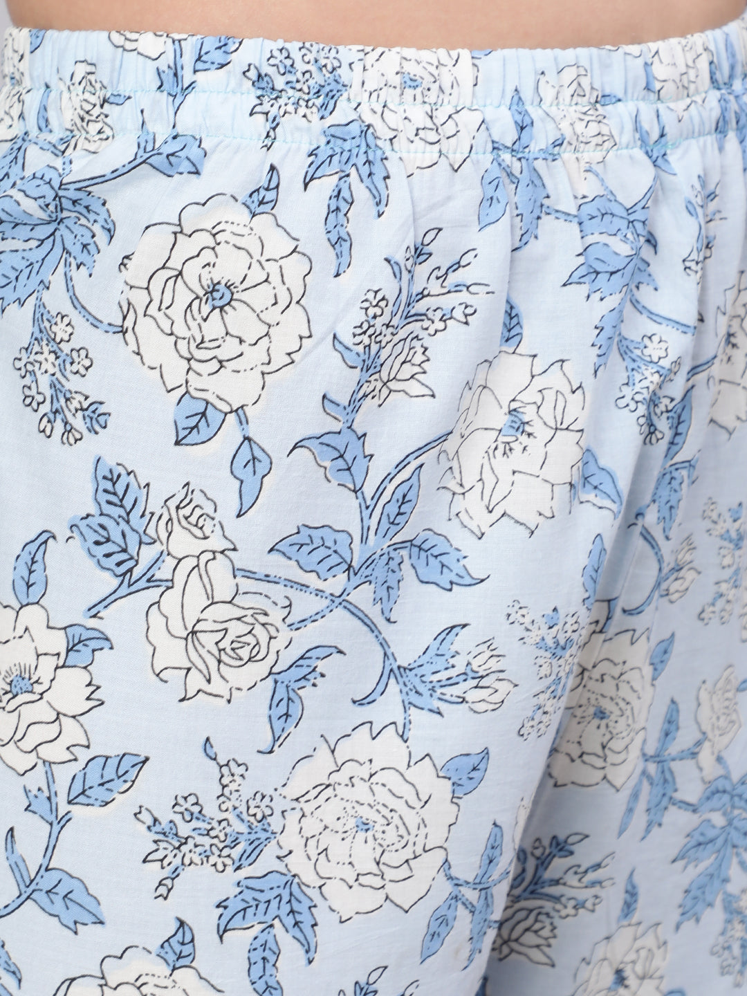 Women Blue Floral Printed Anarkali Kurta With Trouser And Dupatta | LASVINI - Redefining Indian Fashion with Elegance