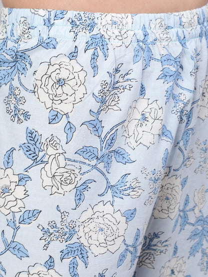 Women Blue Floral Printed Anarkali Kurta With Trouser And Dupatta | LASVINI - Redefining Indian Fashion with Elegance