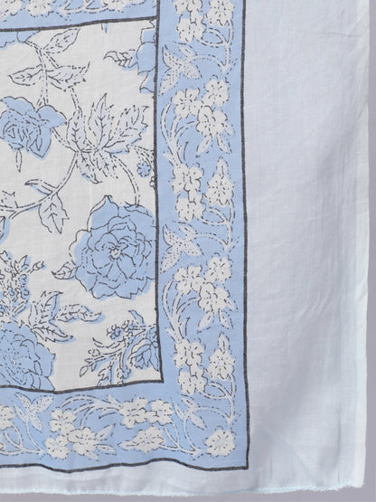 Women Blue Floral Printed Anarkali Kurta With Trouser And Dupatta | LASVINI - Redefining Indian Fashion with Elegance