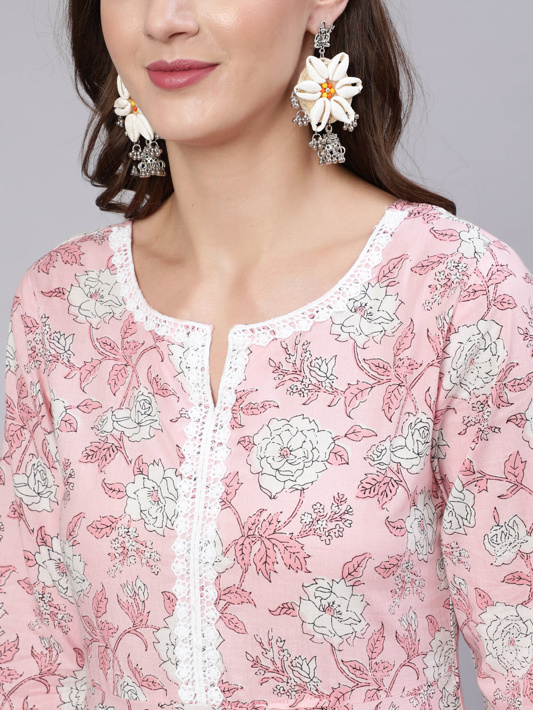 Women Pink Floral Printed Anarkali Kurta With Trouser And Dupatta | LASVINI - Redefining Indian Fashion with Elegance