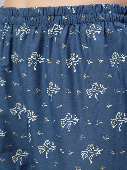 Women Blue Floral Printed Anarkali Kurta With Trouser And Dupatta | LASVINI - Redefining Indian Fashion with Elegance