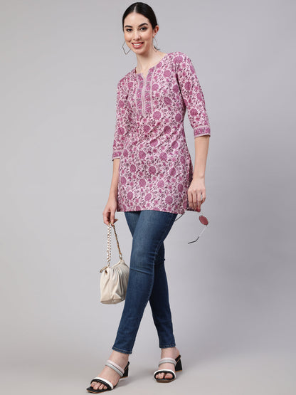 Women Pink Straight Tunic With Three Quarter Sleeves | LASVINI - Redefining Indian Fashion with Elegance