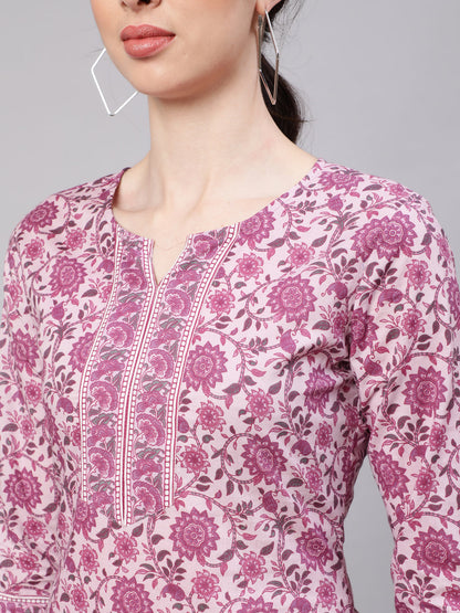 Women Pink Straight Tunic With Three Quarter Sleeves | LASVINI - Redefining Indian Fashion with Elegance