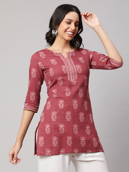 Women Mauve Straight Tunic With Three Quarter Sleeves | LASVINI - Redefining Indian Fashion with Elegance