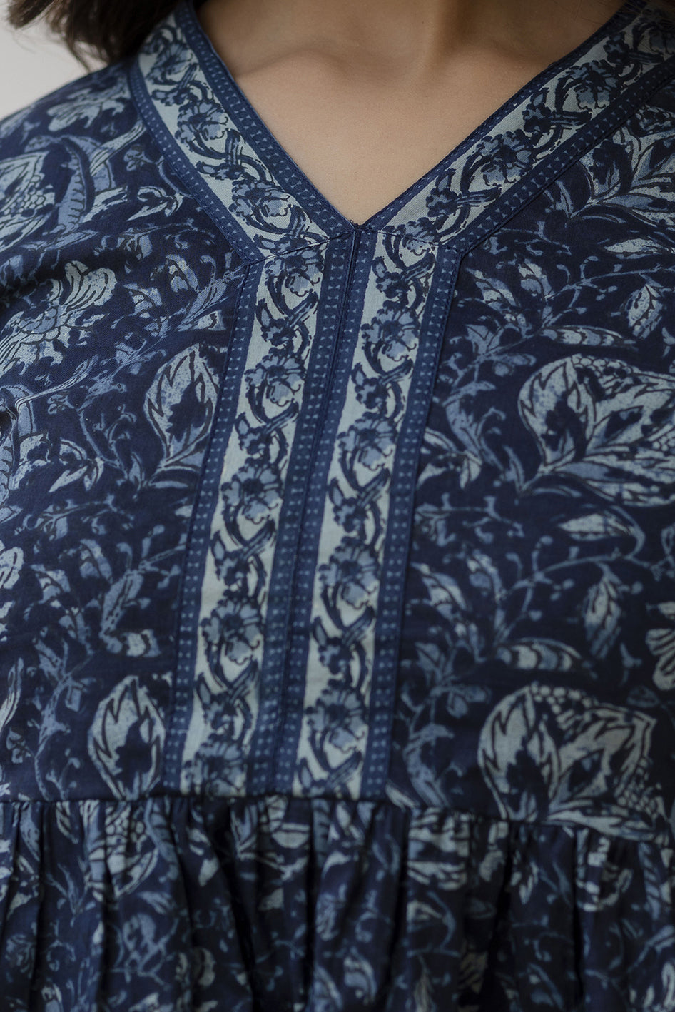 Women Navy Blue Floral Printed Peplum Tunic | LASVINI - Redefining Indian Fashion with Elegance