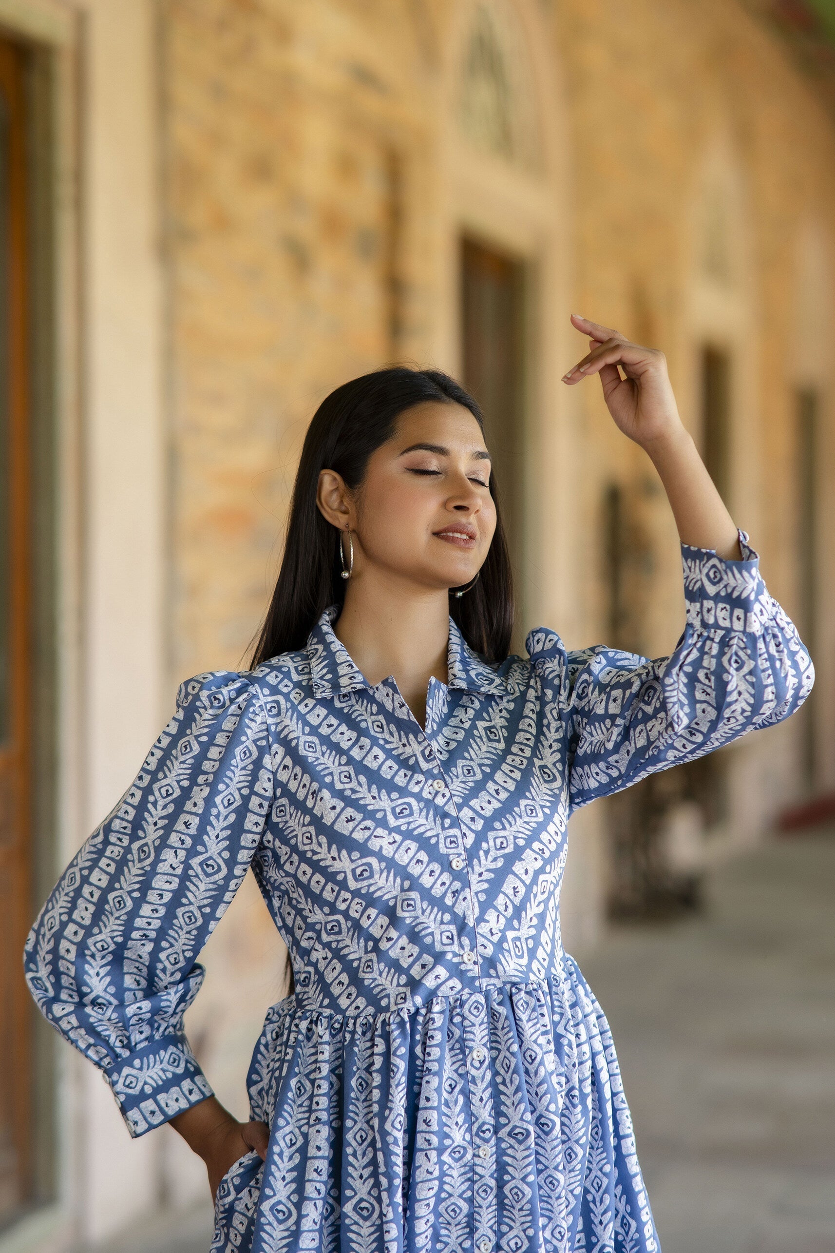 Women Grey Geometric Printed Formal Dress | LASVINI - Redefining Indian Fashion with Elegance