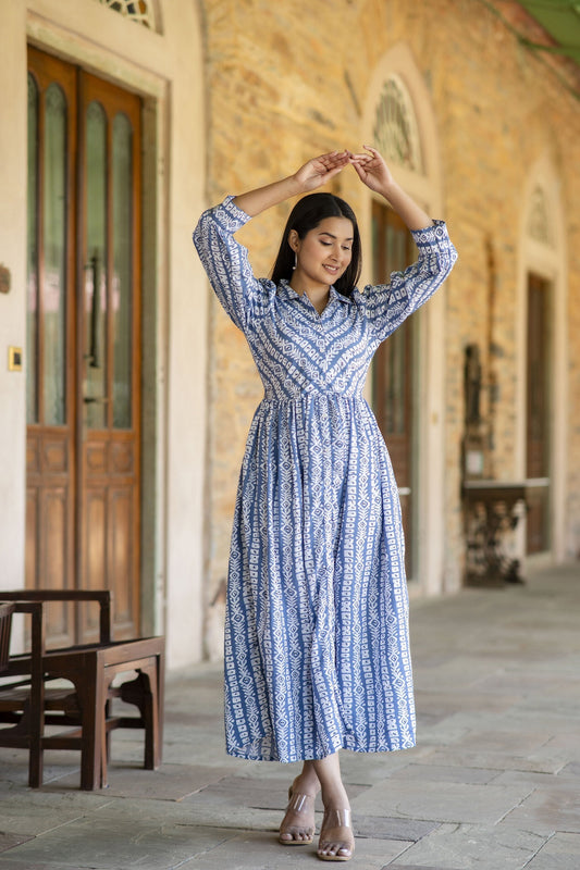 Women Grey Geometric Printed Formal Dress | LASVINI - Redefining Indian Fashion with Elegance