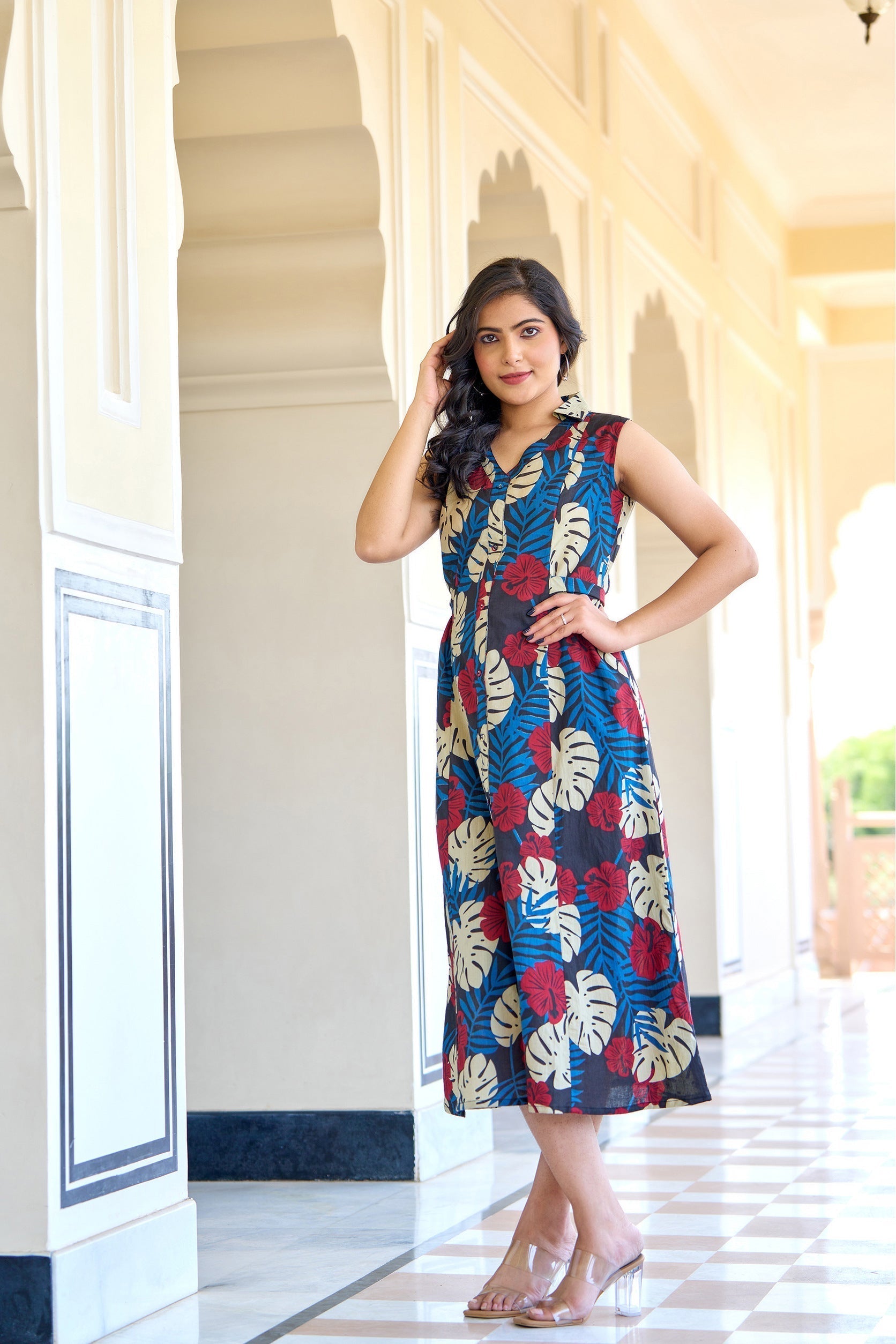 Women Black Abstract Printed Sleeveless A-Line Dress | LASVINI - Redefining Indian Fashion with Elegance