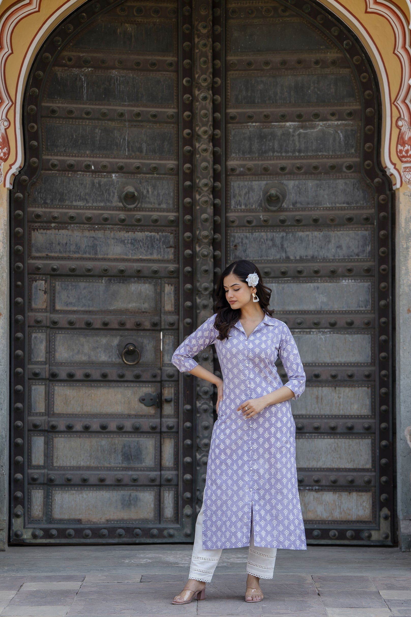 Women Purple Printed Straight Kurta And Trouser With Dupatta | LASVINI - Redefining Indian Fashion with Elegance