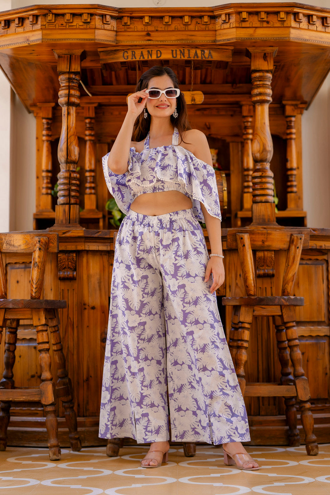 Women Purple Abstract Printed Co-Ord Set | LASVINI - Redefining Indian Fashion with Elegance