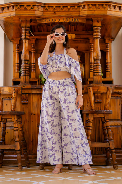 Women Purple Abstract Printed Co-Ord Set | LASVINI - Redefining Indian Fashion with Elegance