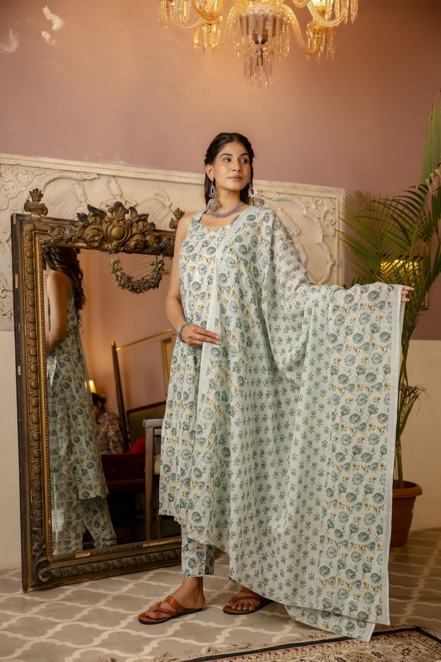 Women Green Printed Straight Kurta With Trouser And Dupatta | LASVINI - Redefining Indian Fashion with Elegance