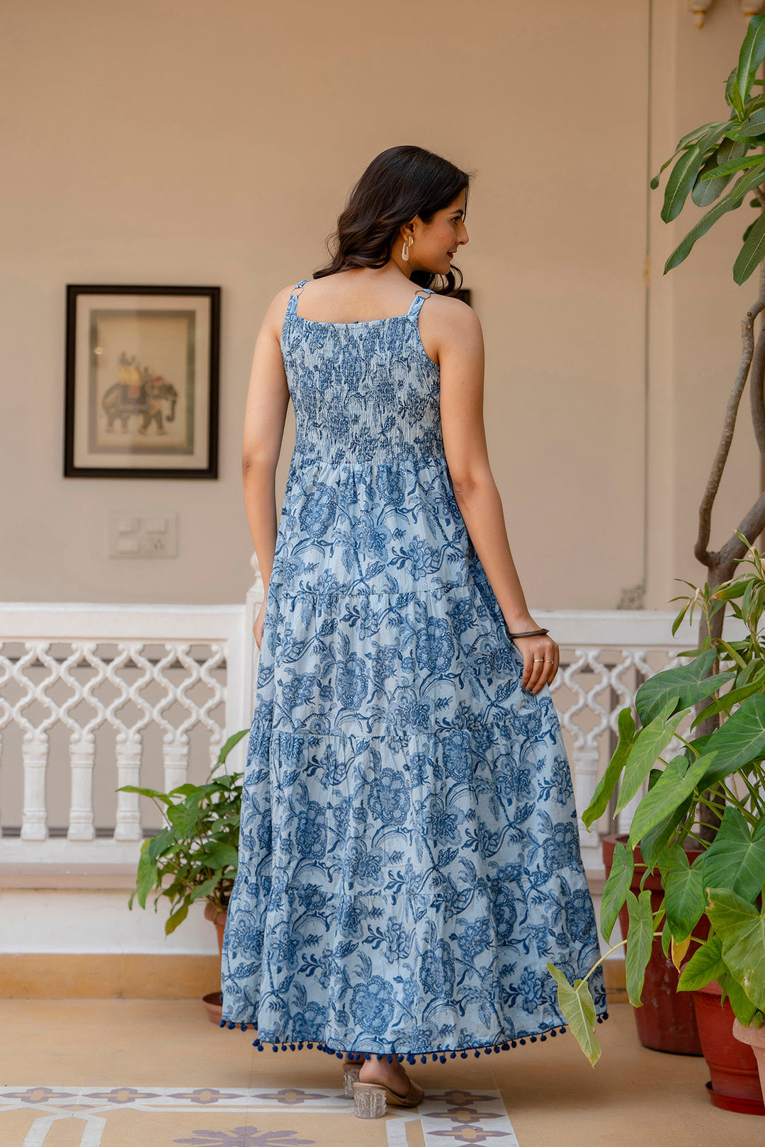 Women Blue Ethnic Printed Flared Dress | LASVINI - Redefining Indian Fashion with Elegance