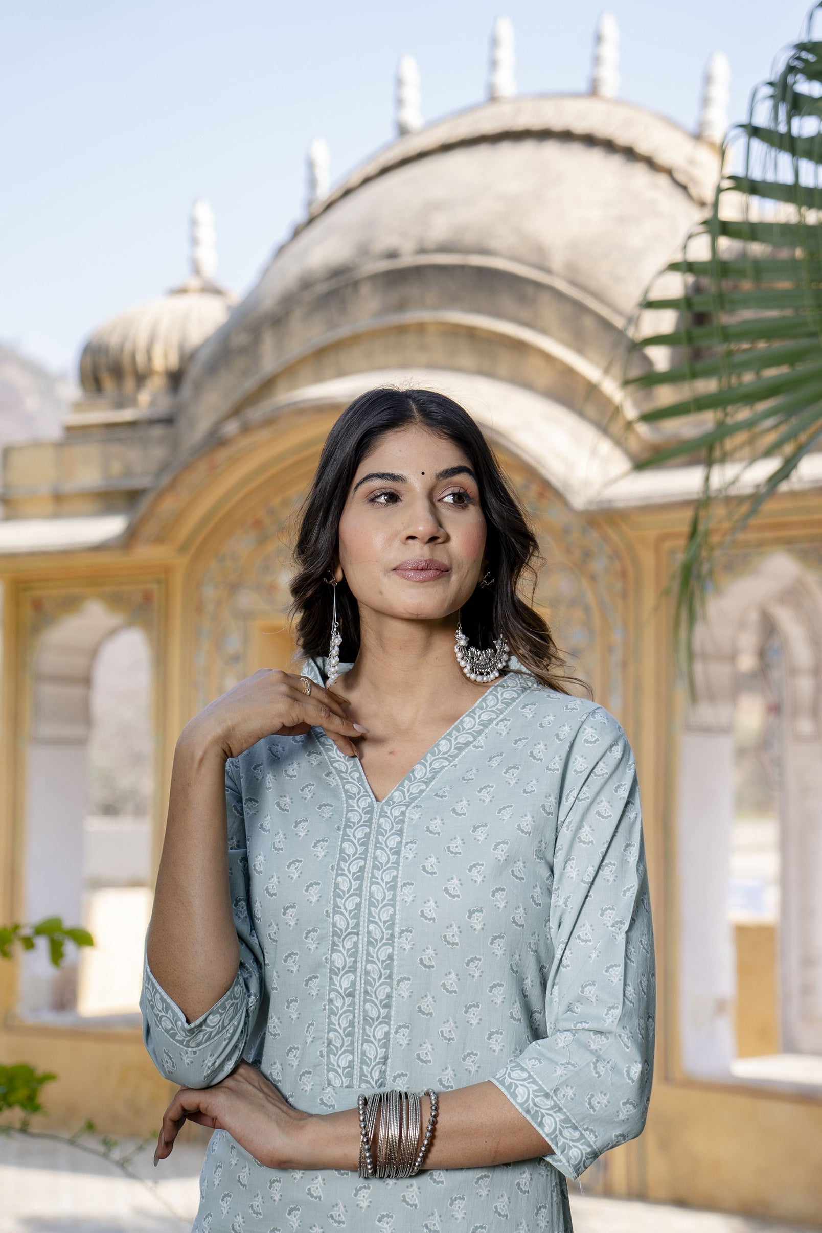 Women Green Ethnic Printed Straight Kurta With Three Quarter Sleeves | LASVINI - Redefining Indian Fashion with Elegance