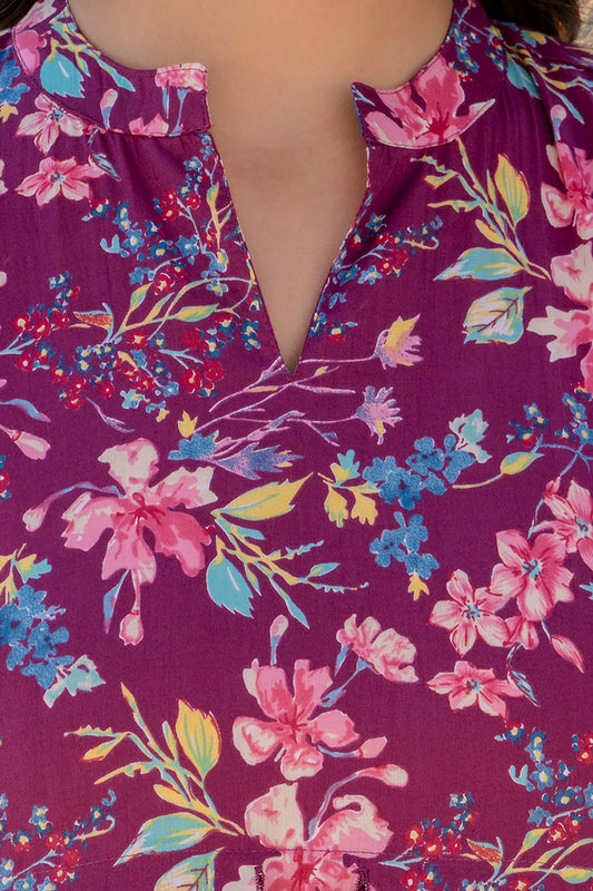 Women Burgundy Printed Flared Dress | LASVINI - Redefining Indian Fashion with Elegance