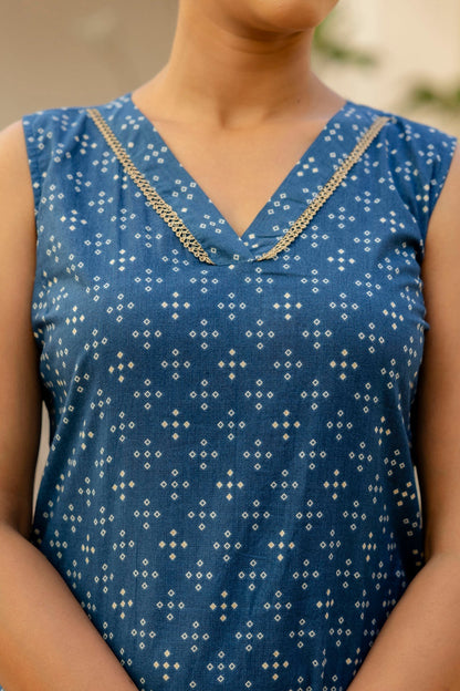 Women Blue Printed Straight Kurta With Trouser And Dupatta | LASVINI - Redefining Indian Fashion with Elegance