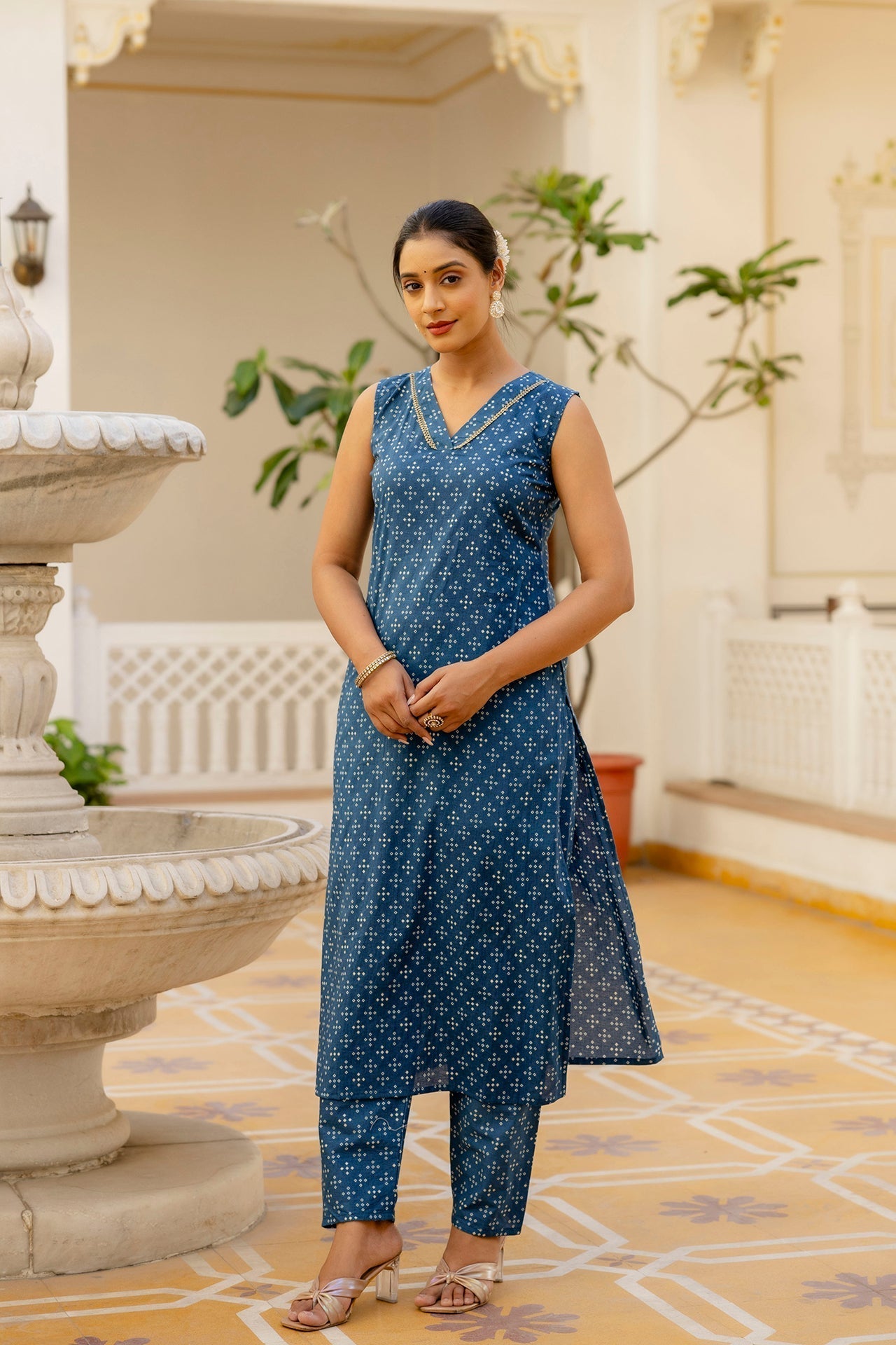 Women Blue Printed Straight Kurta With Trouser And Dupatta | LASVINI - Redefining Indian Fashion with Elegance