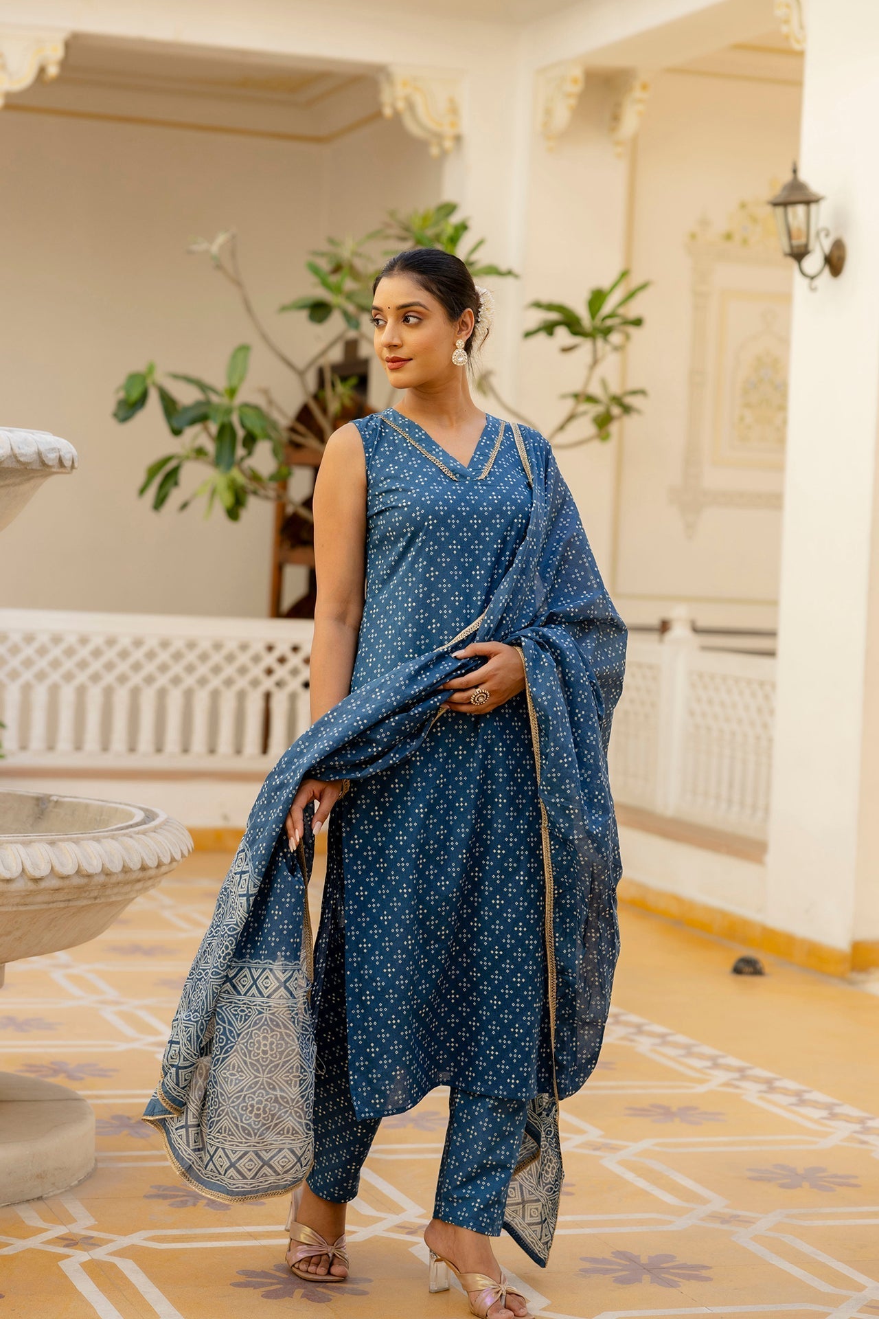 Women Blue Printed Straight Kurta With Trouser And Dupatta | LASVINI - Redefining Indian Fashion with Elegance