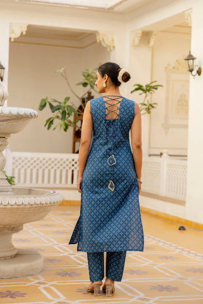 Women Blue Printed Straight Kurta With Trouser And Dupatta | LASVINI - Redefining Indian Fashion with Elegance