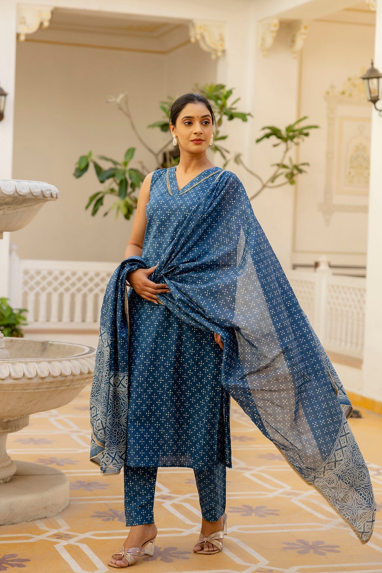 Women Blue Printed Straight Kurta With Trouser And Dupatta | LASVINI - Redefining Indian Fashion with Elegance